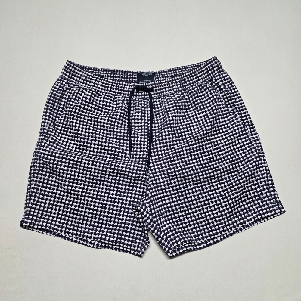 Todd Snyder Men Blk/Wht Geometric Mesh Lined Swim Trunks Size Medium Above Knee